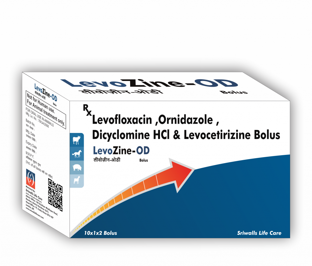 Levofloxacin, Ornidazole, Dicyclomine & Levocetirizine Veterinary Bolus