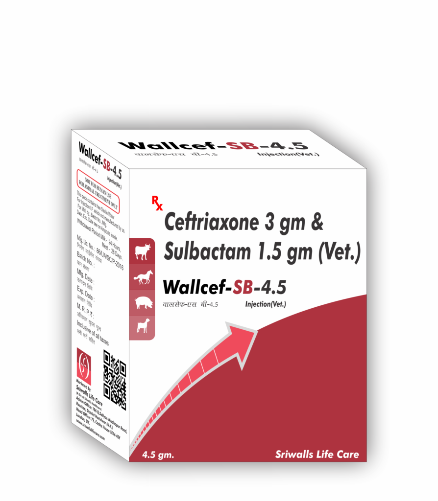 Veterinary Ceftriaxone 3 gm & Sulbactam 1.5 gm Injection