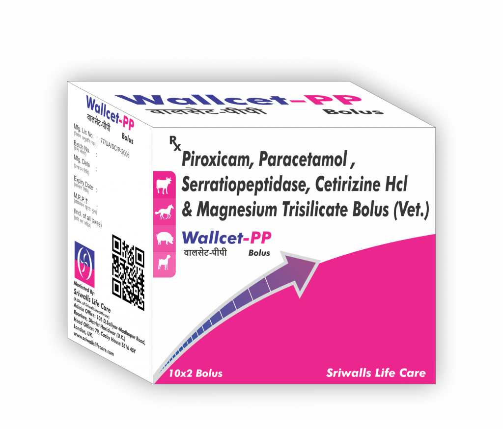 Piroxicam, Paracetamol, Serratiopeptidase, Cetirizine & Magnesium Trisilicate Veterinary Bolus
